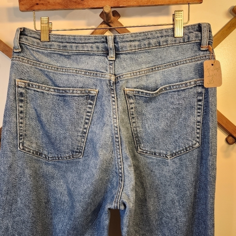 Topshop MOTO Jeans Womens Size 30 Raw Hem Wide Leg Cropped Medium Wash Waist - Picture 9 of 10